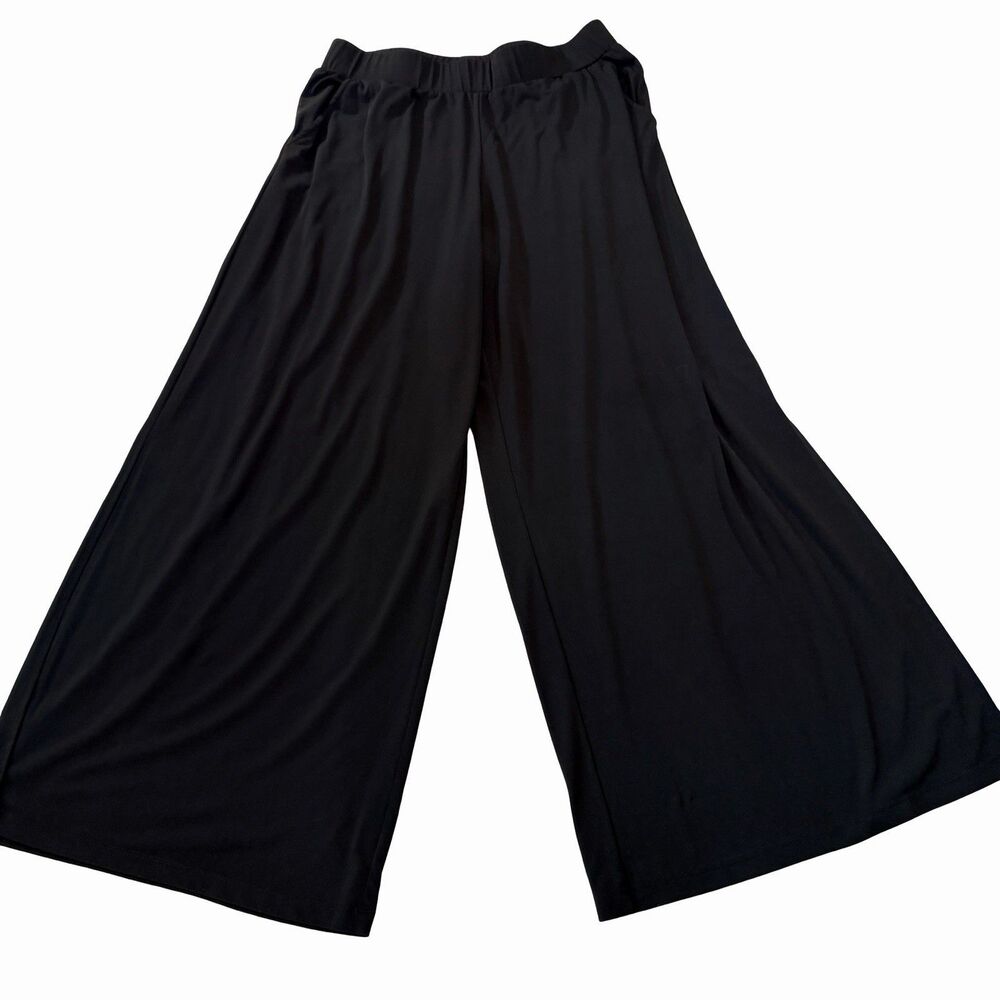 G.I.L.I. Pants Women's Size Medium Black Jetsetter Side Slit Wide Leg Slinky